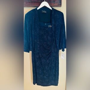 Alex Evenings Blue Sparkle Dress 2 Pieces Navy Sz#18W Midi Zip back Retail 239$